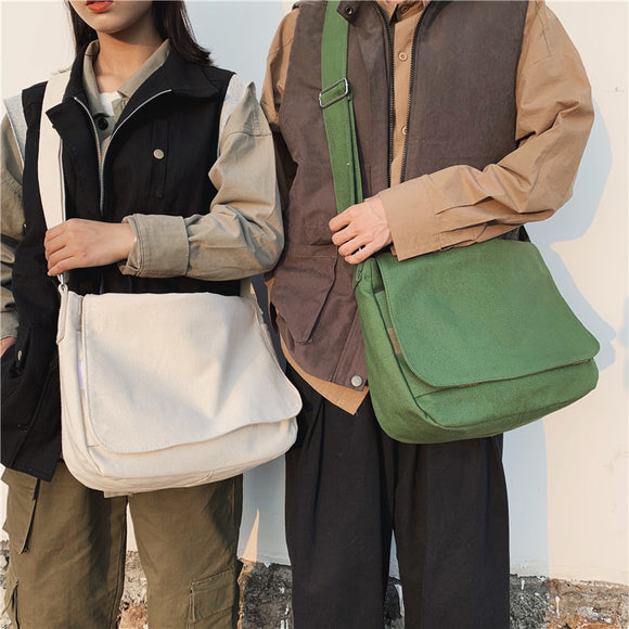 Japanese Canvas Shoulder Crossbody Bag for Women 2022 Cotton Cloth Student Satchels Unisex Cross Body Large Woman Messenger Bags