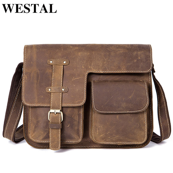 WESTAL Men's Bags Genuine Leather Men's Shoulder Bag Male Crazy Horse Vintage Crossbody Bags for Men Messenger Bag Leather 1050