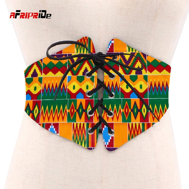 2019 African Print Waist Corset Belt Button Skirts for Women