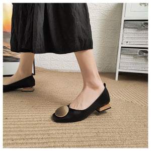 DONLEE QUEEN Women Flats Shoes Low Wooden Heel Ballet Square Toe Shallow Buckle Brand Shoes Slip On Loafer Big Size 35- 41 Mujer