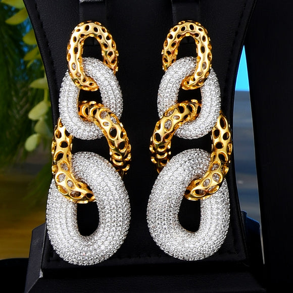 GODKI Hiphop Cuban Links Full Micro CZ Luxury African Drop Earrings For Women Wedding Party Zircon Crystal Indian Jewelry