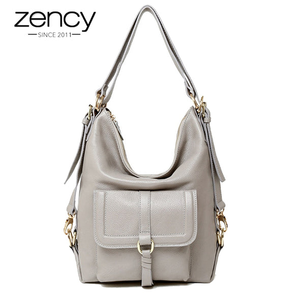Zency Fashion Women Shoulder Bag 100% Genuine Leather Large Capacity Handbag Multifunction Use Satchel Crossbody Messenger Purse
