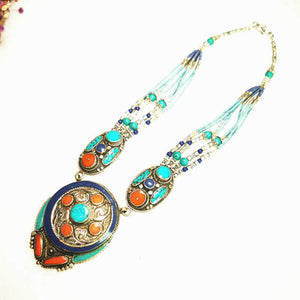 Tibetan Necklace Ethnic BOHO Vintage Necklace Copper Inlaid Multi Statements Tibetan jewelry TNL189