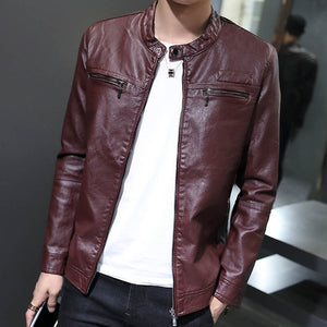 Men's Casual Long Sleeve Motorcycle Leather Jacket