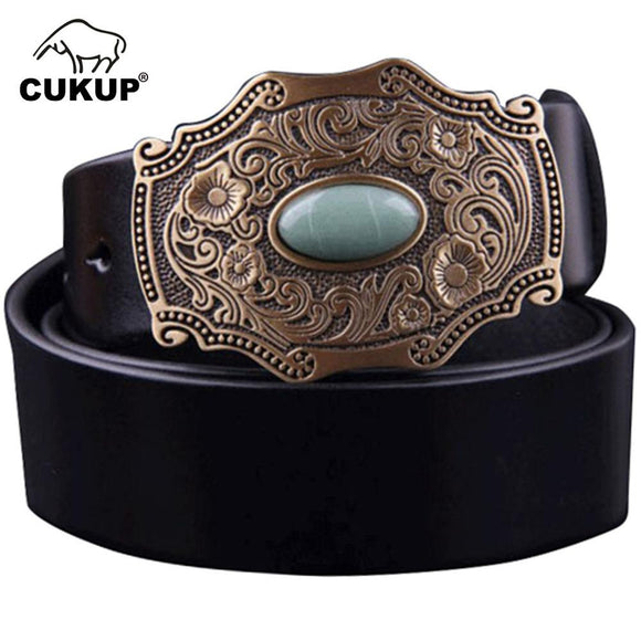 CUKUP Novelty Unique Design Pattern Smooth Brass Buckle Metal Belts Solid Pure Cow Genuine Leather Belt Men Accessories NCK360